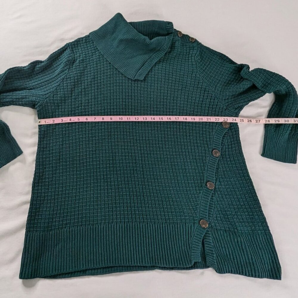 Woman Within Green Chunky Knit Foldover Collar Detailed Button Sweater - Picture 4 of 6